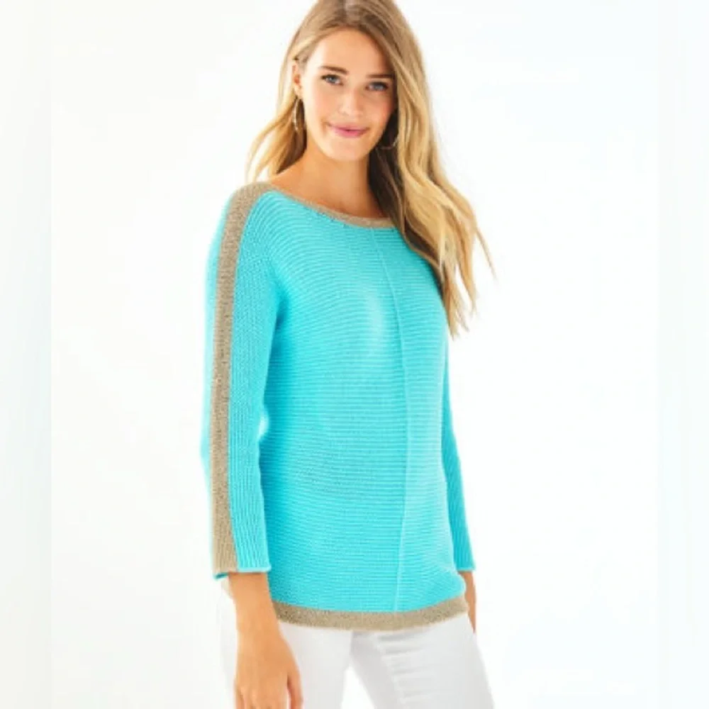 Lilly Pulitzer Turquoise and Gold Sweater - Picture 1 of 9